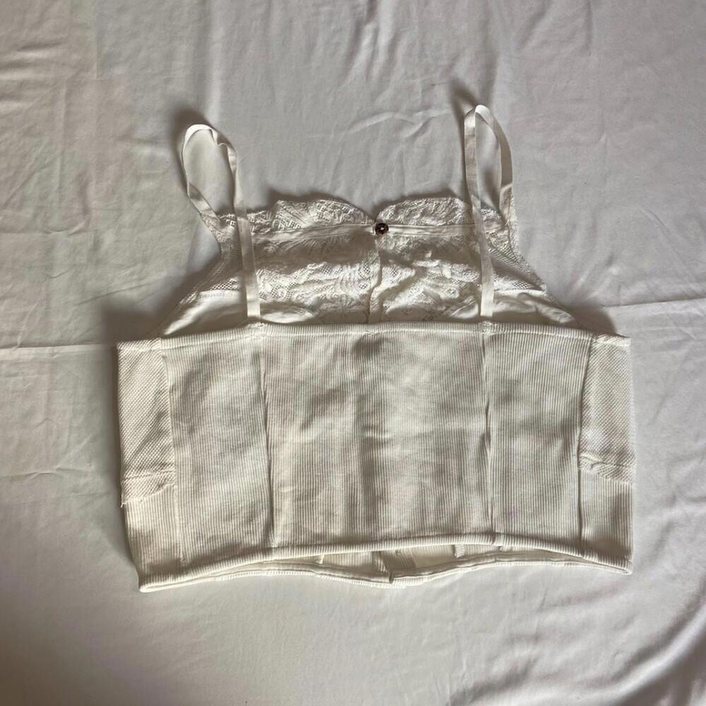 Free People Have My Heart Crop Cotton Camisole Medium, PAINTED WHITE - Picture 4 of 4